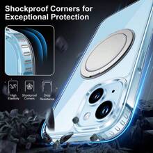 1pc Transparent Minimalist Fashion 360° Magnetic Rotating Ring Holder Phone Case, PC+TPU Soft Edge Shockproof Full Coverage Protective Phone Cover, Smooth Rotating Ring Holder, Suitable For Phone Watching, Office, Photography, Wireless Charging, Car Mount, Compatible With IPhone 15/15Pro/15Pro Max/16/16Pro/16Pro Max/17/17Pro/17Air/17Pro Max, Unisex Gift - Clear - View 5