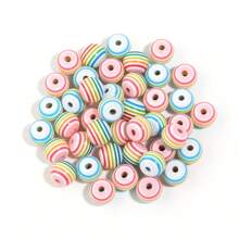 50pcs/Pack Resin Rainbow Flat Round Beads, Colorful Striped Beads, Fashion Versatile Cute Candy Color Rainbow Striped Handcraft DIY Beads For Bracelets, Necklaces, Jewelry Making, Pendants, Phone Charms, Key Chains, Bulk Beads