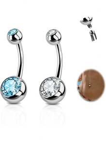 2PCS G23 Titanium Belly Button Rings 14G With Sparkling Cubic Zirconia Internally Threaded Navel Belly Piercing Curved Barbell Jewelry For Men Women Multiple Bar Lengths 6mm 8mm 10mm 12mm 14mm 16mm