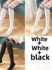 3 Paar Kinder Dünne Overknee Lange Socken, Sommer Gestreifte Bequeme High Tube Socken