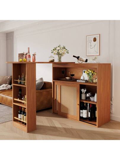 Bar Tafel Adjustable Storage Space, Rattan Cabinet Door, Moderne Multifunctional