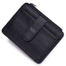 BULLCAPTAIN Tarjetero de Cuero Genuino con Bloqueo RFID, Monedero de Cremallera, Mini Cartera Delgada, Porta Tarjetas y Identificación para Hombre de Negocios - Negro - Ver 7