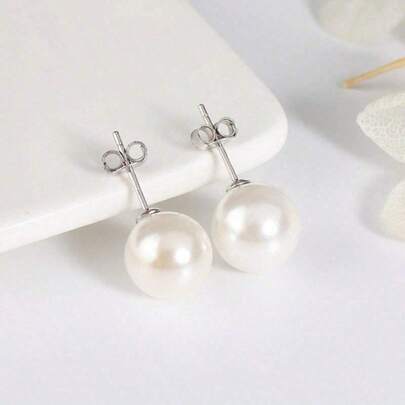 925 纯银天然珍珠 8 毫米 10 毫米 12 毫米大珍珠耳环，配 925 银耳钉，时尚优雅简约设计，送给女朋友的绝佳礼物