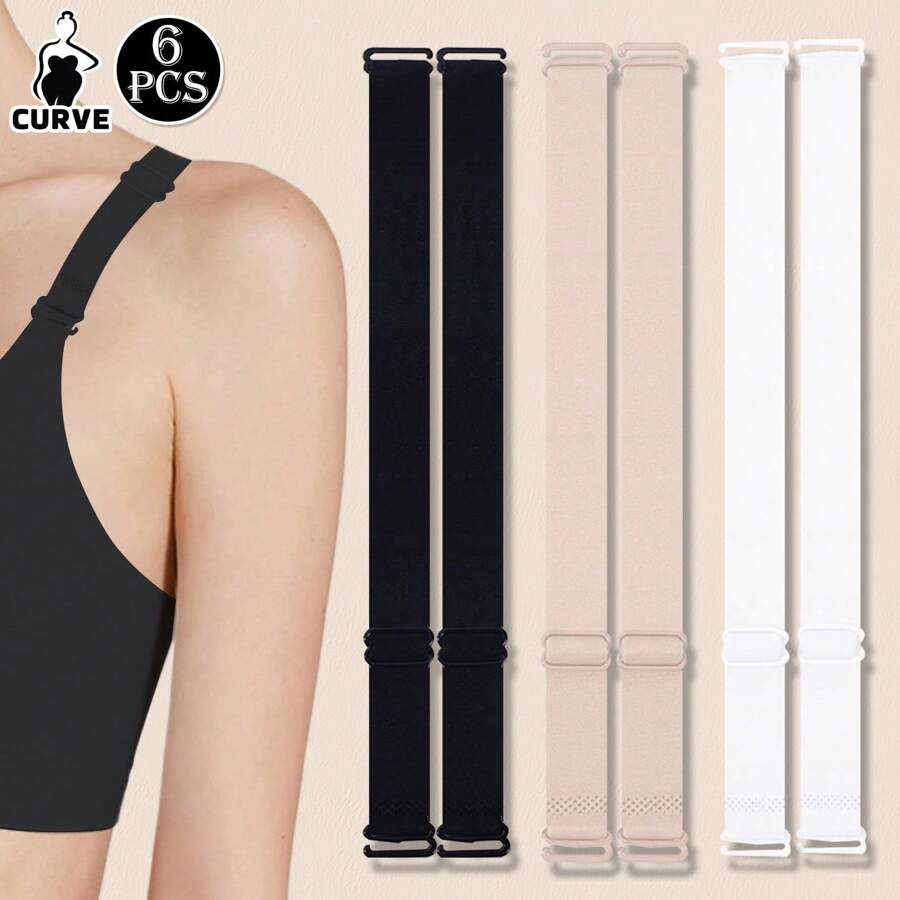 6pcs Plus Size Adjustable Non-Slip Bra Straps, Replaceable Elastic Bra Straps - Multicolor - View 1