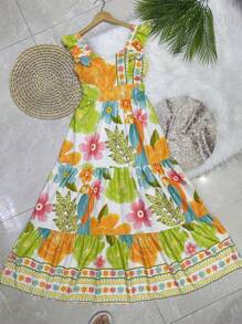 Long Dress PRINTED With Lining In CREPE Fabric, Beautiful And Fashionable - Lime Green - View 1