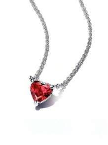 1件925纯银立方氧化锆红色心形吊坠项链，优雅珠宝，女士礼物 - 銀色 - 查看 4