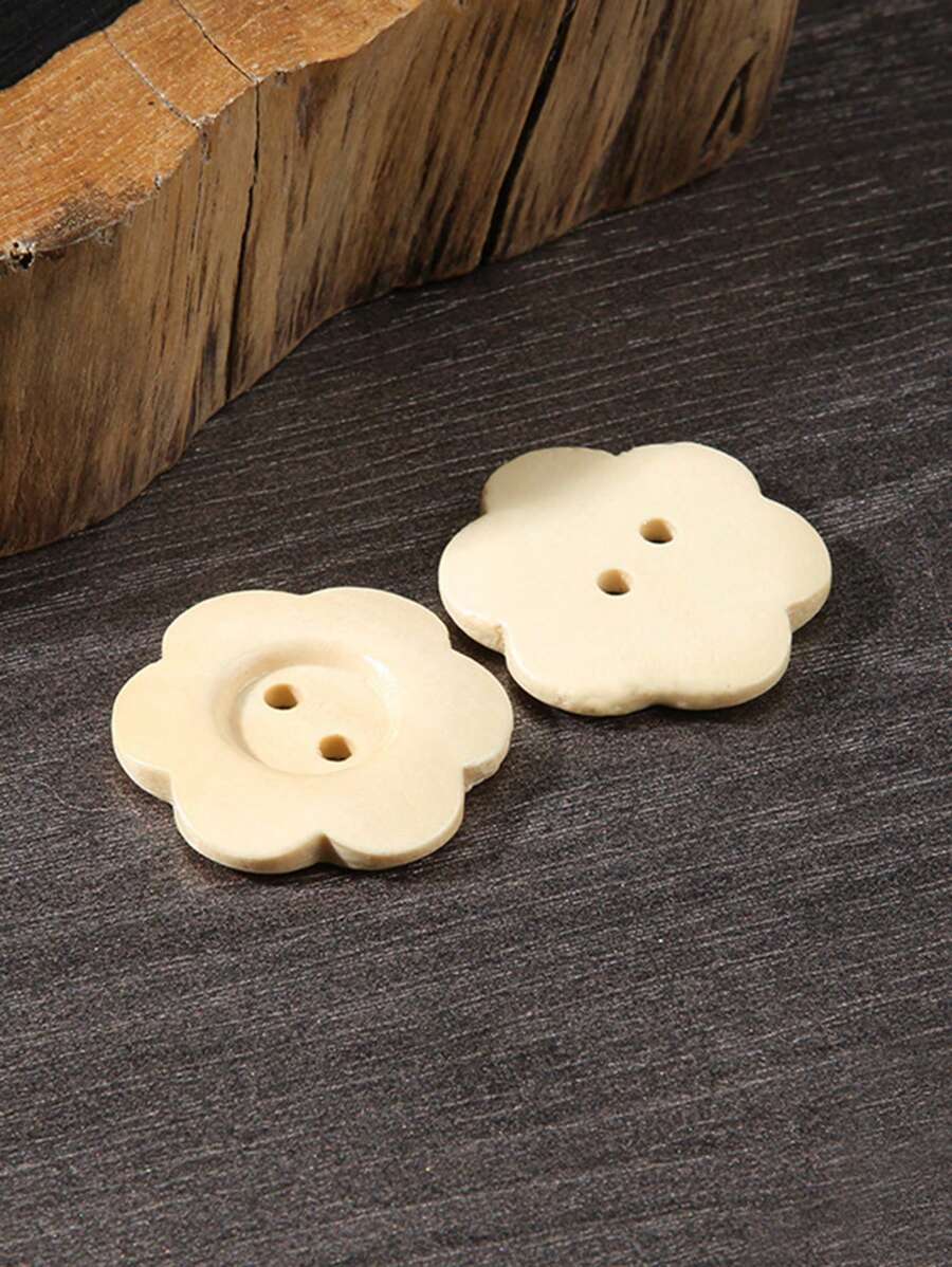 10个/套花形木质圆形大衣毛呢衣服纽扣外套纯色简约小清新通用毛衣眼纽扣 - 彩色 - 查看 1