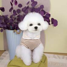 25 Collar Striped T-Shirt Pet Clothes, British Style Casual Vest For Dogs & Cats, Cartoon Cute T-Shirt, New Arrival Spring/Summer Pet Apparel - Green - View 8