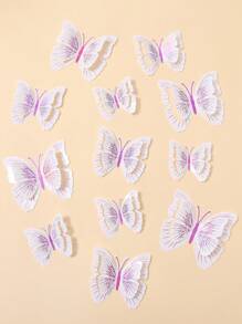 12 pièces Décorations de papillons pliables 3D et pailletés, pour restaurant, salon, chambre à coucher stickers personnalisés
