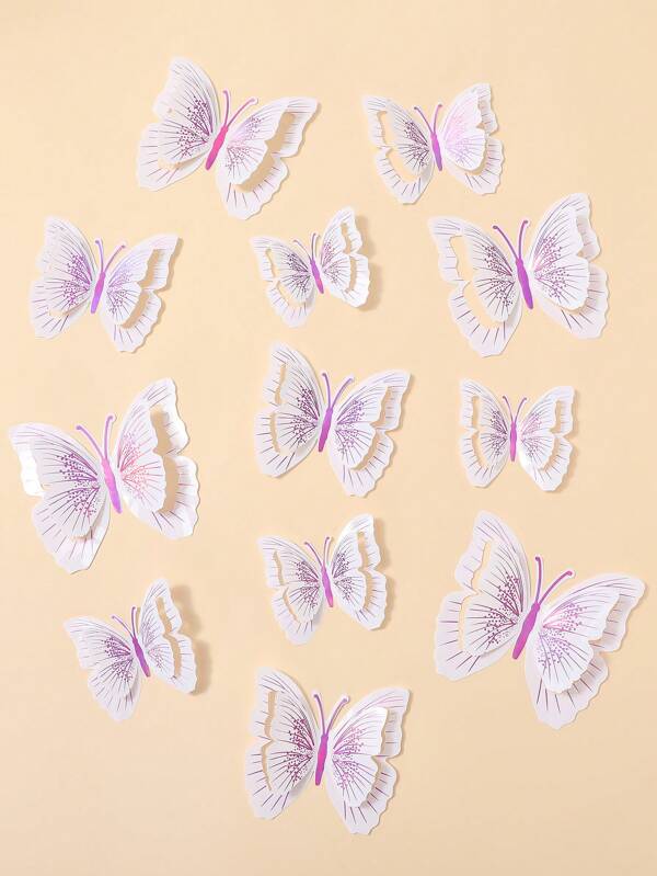 12pcs 3D Glitter Foldable Butterfly Decorations, For Restaurant, Living Room, Bedroom Stickers Sticker Personalised Stickers