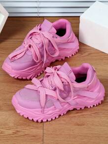 Pink Comfortable Breathable Casual Shoes, Retro Classic Platform Sneakers, Versatile