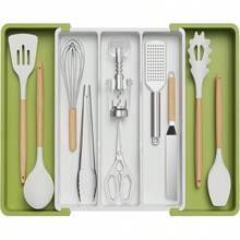 Utensil Organizer Kitchen Drawers, Expandable Cooking Utensil Tray, Adjustable Cutlery Silverware Flatware Holder, Plastic Kitchen Spatula Tools And Gadgets Storage Divider, Large, Black - 白色 - 查看 1