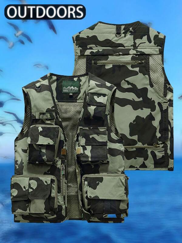 Nouveau gilet cargo à poches multiples style camouflage, printemps/été. Gilet sans manches coupe-vent léger et grande taille pour hommes, adapté à l'automne