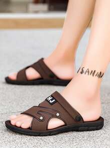 2025 New Summer Men's Brown Leather Sandals, Driving Wear-Resistant Non-Slip Beach Slippers
