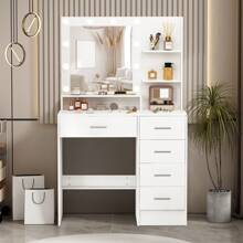 Bedroom Vanity Set Led Lighted Mirror Makeup Dressing Table Dresser 5 Drawer - White - View 4