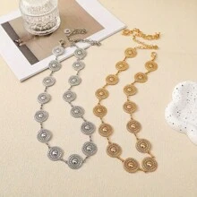 Accesoriu rochie cu lanț cu talie cu disc rotund metalic pentru femei, centură decorativă de modă versatilă de purtat cu cămăși, blugi, potrivită pentru primăvară, vară, toamnă, iarnă