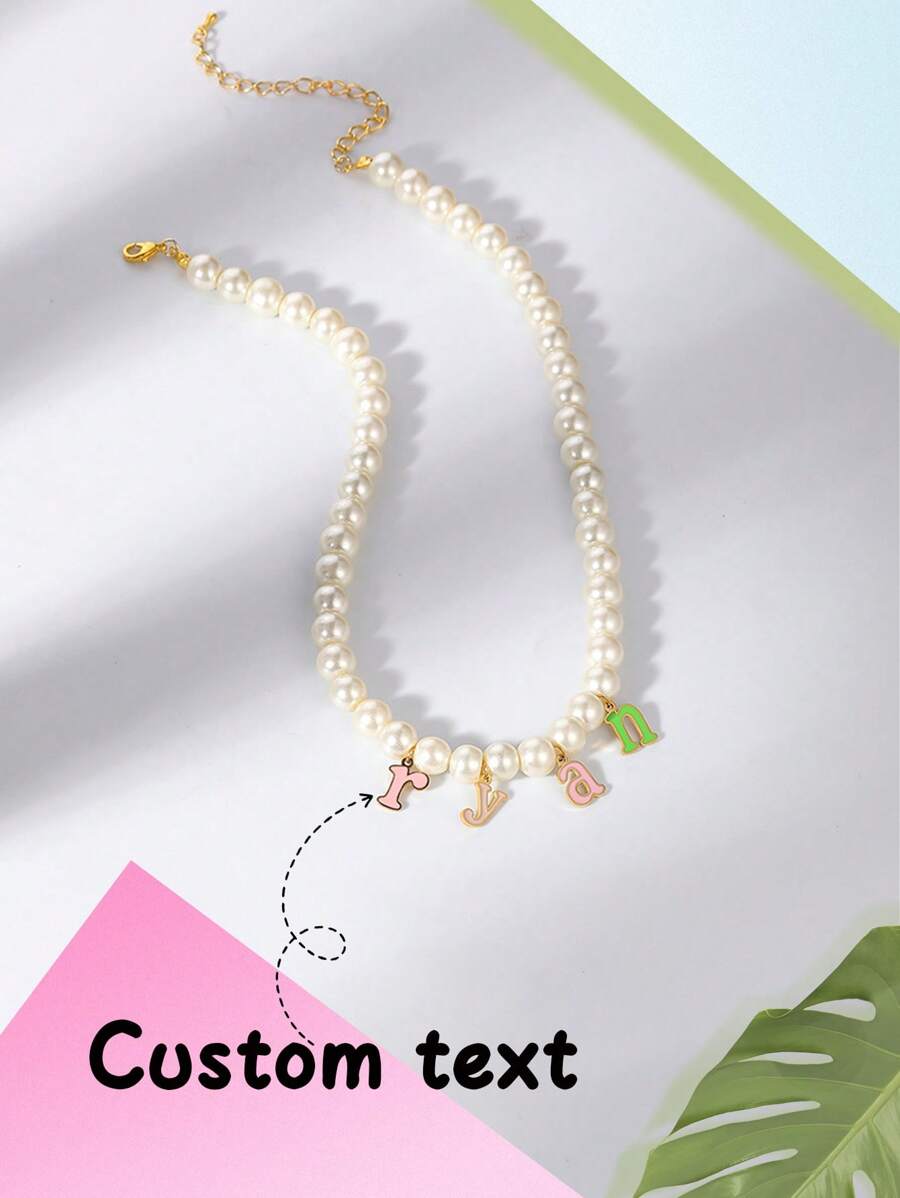 1pc Custom Personalized Name Necklace, Natural Shell Pearl Necklace, Pendant With Enamel Craft, Handmade Beads, Perfect Holiday Gifts, Wedding Gifts, Valentine's Day Gifts, Mother's Day, Father's Day, Girlfriend Birthday, Anniversary, Family, Friends,