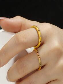 1pc Unique Design Minimalist Style 18K Gold-Plated Stainless Steel Cubic Zirconia Layered Ring For Women