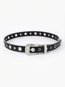 Party 1pc Women's Rhinestone & Perforated Glitter Y2k Style Waist Belt - Black - View 4