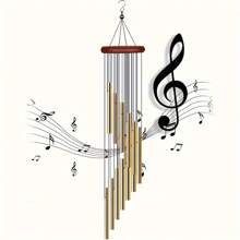 Outdoor Wind Chimes Made Of Solid Wood And Aluminum With 6/12 Tubes, Suitable For Hanging On Balconies Or Doors As A Decorative Gift. - Beige - View 2