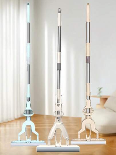 House Cleaning Tools Sponge Mop Roller Sponge Mop Self Squeeze Sponge Mop Stainless Steel Handle With PVA Absorbent Mop Head Refills For Home Commercial Use Tile Floor Bathroom Garage Cleaning