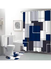 1pc/4pcs Bohemian Marble Block Geometric Shower Curtain Set, Vintage Elegant Marble Block Print Shower Curtain, Creating Unique Bathroom Decor. Waterproof Shower Curtain With 12 Hooks, Bath Mat, Toilet U-Shaped Pad, Toilet Lid Cover, Bathroom Partition, Bathroom Accessories, Bathroom Decoration