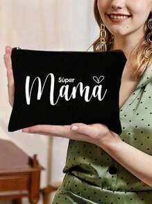Letter "Mama" Printed Zipper Women'S Cosmetic Bag. The Best Gift For Mom, Bridesmaid Cosmetic Bag, Bridesmaid Gift Bag, Wedding Travel Washing Bag With Zipper, Bridesmaid Bag, Wedding Bride Shower Single Girls Proposal Party Gift,Mother's Day Gifts Makeup Travel Toiletry Organizer Essentials Gifts Storage Zipper Accessories Nail