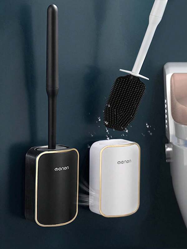 MENGNI 1pc Toilet Brush Holder, Suitable For Home Use, Light Luxury Wall Mounted Toilet, Bathroom Cleaning Brush, Long Handle Silicone Toilet Brush Bathroom Decor Fall Decor
