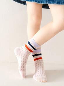 5 Pairs Girls Thin Breathable Mesh Net Socks, Kid/Youth Rainbow Ankle Socks For Spring, Autumn - Multicolor - View 7
