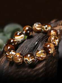 2025 New Hot Selling Amber Resin Bead Bracelet, Single Strand Round Bead Bracelet, Fashionable Men's Jewelry, Elastic Buddha Bead Bracelet, Valentine's Day Gift, Gift For Boyfriend, Gift For Dad - Bracelet - View 24