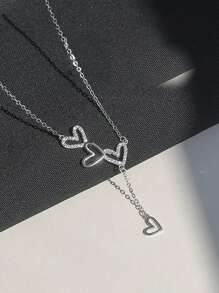 1pc 925 Sterling Silver Triple Heart Tassel Pendant Necklace, Elegant & Sexy Neck Jewelry, Suitable For Wedding, Party, Bride Gift, Valentine's Day Gift - Heart Necklace - View 5