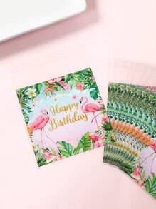 50/100Pcs Hawaiian Flamingo Happy Birthday Print Gift Bags,Birthday Theme Cookie Candy Bag,Tropical Flowers Hawaii Party Packing Bags,Birthday Party Decorations,Aloha Luau Hawaii Design Party Supplies,Summer Party Decor,Gift Packing