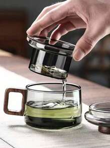 1pc (180ml/180m.L.) Glass Cup With Lid And Filter, High Borosilicate Glass Water/Tea Cup Suitable For Juice, Milk, Tea, Beverage Cup For Office, Mini Tea Cup - Grey - View 5