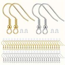 300 件/套耳环制作套件包括 150 个舒适耳钩和 150 个耐用硅胶背衬，适用于 DIY 时尚耳环首饰配件材料金色和银色