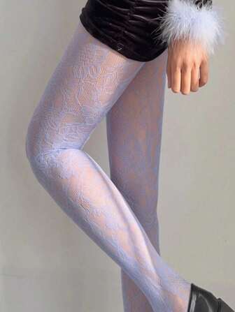 1Par Europa och USA Sexiga Retro Flower Mesh Strumpor Sexiga Blommönster urholkade genom spetsbotten Strumpbyxor