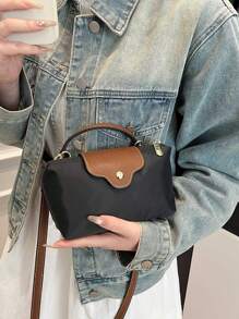 Bolso de hombro de mujer de tela de nailon mini y simplista, con cierre magnético con forma de empanadilla, casual y lindo, bolso de moda
