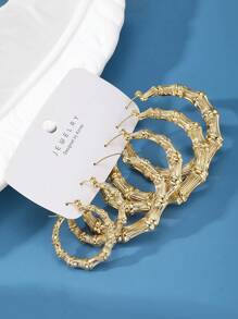 6pcs Gold Bamboo Hoop Earrings, Suitable For Daily Wear