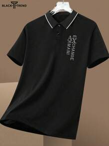 Men's Letter Pattern Basic Lapel Front Button Short Sleeve Retro Casual Rhinestones Bling Polo Shirt, Casual Daily Wear, Suitable For Husband To Go Out, With Casual Pants, Suitable For Travel/Vacation/Outdoor Camping/Sports