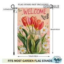 1 Pieza Bandera de jardín de lino de 12x18 pulgadas, con diseño de nido novedoso que presenta flores de bienvenida con mariposas. Diseño para decoración de primavera y verano, decoración rústica de campo, decoración del hogar, decoración exterior, decoración floral de jardín, doble cara vertical, soporte de bandera no incluido