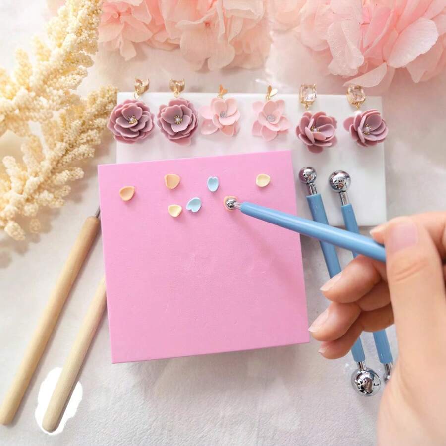 3.94*3.94英寸软粘土花瓣制作软垫不粘软粘土花瓣制作工具装饰展示软垫DIY制作辅助软垫可重复使用，珠宝制作套件