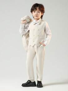 3pcs Kids Performance Suit Set (Vest + Pants + Bowknot) For Boys, Children Wedding Party Stage Costumes