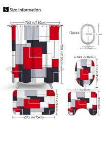 1pc/4pcs Bohemian Marble Block Geometric Shower Curtain Set, Vintage Elegant Marble Block Print Shower Curtain, Creating Unique Bathroom Decor. Waterproof Shower Curtain With 12 Hooks, Bath Mat, Toilet U-Shaped Pad, Toilet Lid Cover, Bathroom Partition, Bathroom Accessories, Bathroom Decoration