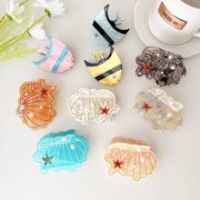 新款海洋系列贝壳爪发夹，小众设计动物鲸鱼发爪，批发跨境饰品马尾扇贝发夹，七彩鱼发夹，热带鱼发夹 - 彩色 - 查看 2