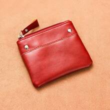 PU Leather Short Wallet, Solid Color Coin Purse, Mini Zipper Card Coin Holder For Students