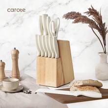 CAROTE 11 Pieces Knife Set With Block For Kitchen, Stainless Steel Razor-Sharp Blade, Triple Riveted Ergonomic Handle, Wooden Magnetic Block, Essential Knife Block Set, Beigeprompt Goods - White - View 3