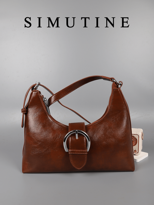 1 peça SIMUTINE Bolsa de ombro em tecido PU de qualidade, cor sólida, vintage, elegante, com fecho de zíper, bolsa de axila em lua crescente para mulheres, alça ajustável