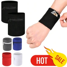 二合一运动腕带带拉链袋 - 防汗防滑健身/跑步/旅行配件，轻质尼龙钱包，可存放钥匙/卡/现金（男女）健身房腕带配件 - 彩色 - 查看 2