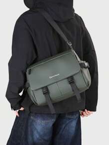 Nieuwe lente/zomer effen kleur met letterlogo, PU, eenvoudige schoudertas voor heren, modieuze casual crossbody-messengertas, krasbestendig, waterdicht, grote capaciteit, meerdere zakken, kan telefoon, tablet, opvouwbare paraplu, boeken, briefpapier, verstelbare riem, koerierstas, meerdere kleuren beschikbaar, geschikt voor buitenactiviteiten, reizen, fietsen, motorrijden, wandelen, zakelijk woon-werkverkeer, studenten, herenaccessoires, cadeau voor echtgenoot, vader, schoolbenodigdheden