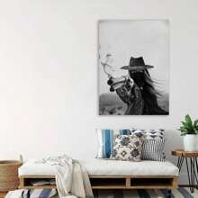 Framed 1pc Western Cowgirl With Six-Shooter Revolver, Wild West Frontier, Vintage Western Style, Bar Decor, American Theme, Farmhouse Art Poster, Fun Canvas Wall Art For Home, Bedroom, Kitchen, Living Room, Bathroom, Hotel, Cafe, Office Decoration