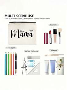Letter "Mama" Printed Zipper Women'S Cosmetic Bag. The Best Gift For Mom, Bridesmaid Cosmetic Bag, Bridesmaid Gift Bag, Wedding Travel Washing Bag With Zipper, Bridesmaid Bag, Wedding Bride Shower Single Girls Proposal Party Gift,Mother's Day Gifts Makeup Travel Toiletry Organizer Essentials Gifts Storage Zipper Accessories Nail